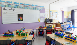 Young students classroom with no students or teacher's present. There are many benefits to classroom audio